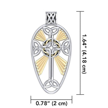 Large Celtic Knotwork Cross Silver and 18K Gold Accent Pendant MPD1821 - Jewelry